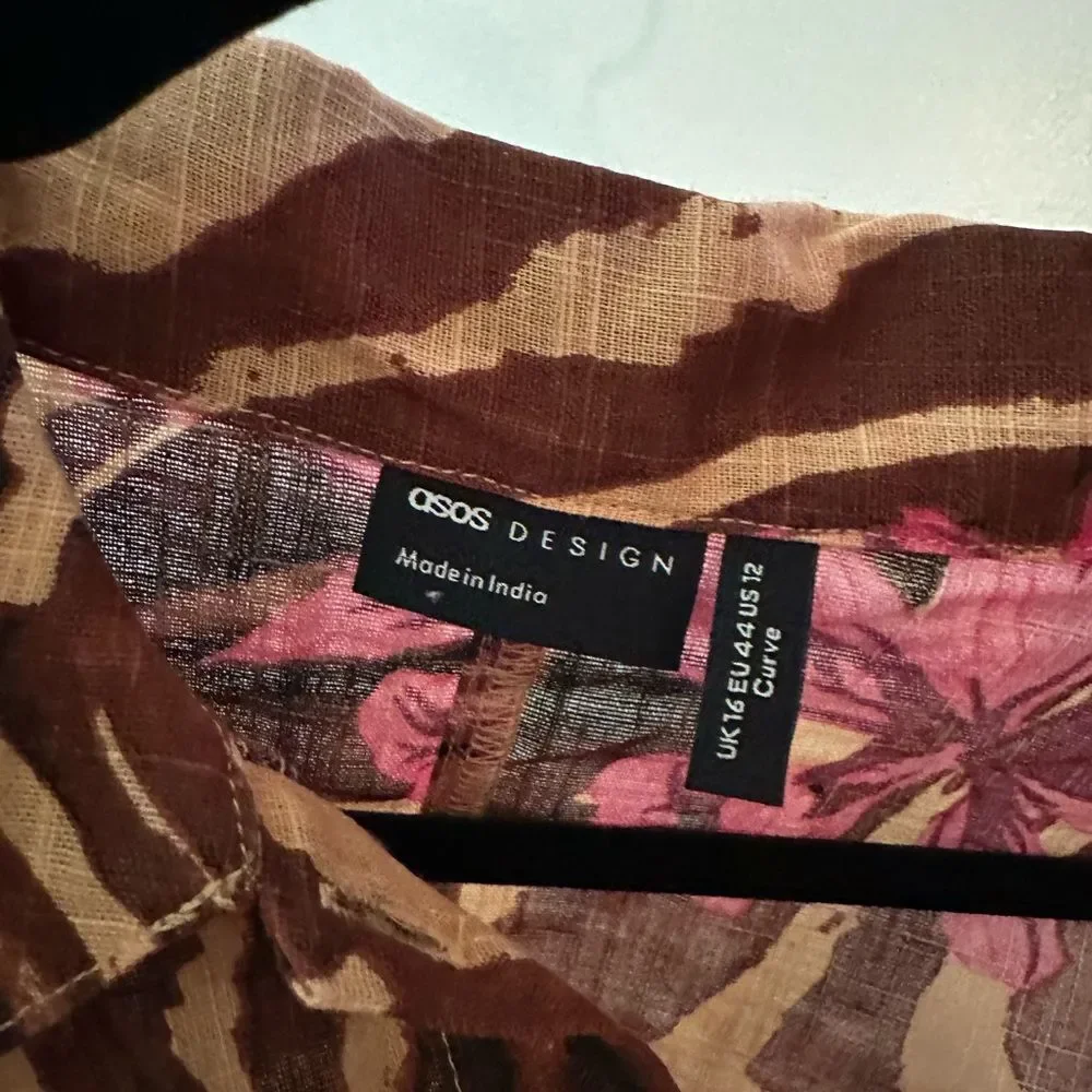 ASOS Design curve textured button through beach shirt in zebra tropical print - Picture 3 of 3